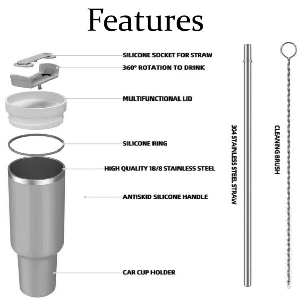 Tumbler with Handle & Straw – Flow State 3-Position Lid, Stainless Steel - Image 4