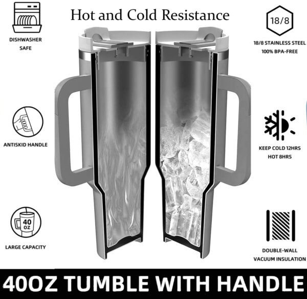 Tumbler with Handle & Straw – Flow State 3-Position Lid, Stainless Steel - Image 3