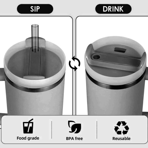 Tumbler with Handle & Straw – Flow State 3-Position Lid, Stainless Steel - Image 2